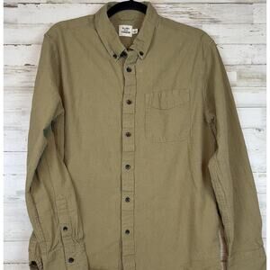 Flint and Tinder Men’s Button Down Shirt L Tan Cotton Linen Blend Long Sleeve Ca